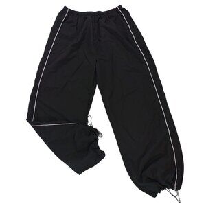 Black Track Pants With White Piping Elastic Waist & Ankles Drawstring Size S.